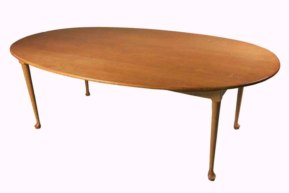 Appraisal: CUSTOM OVAL TIGER MAPLE DINING TABLE - Fine Handmade Solid