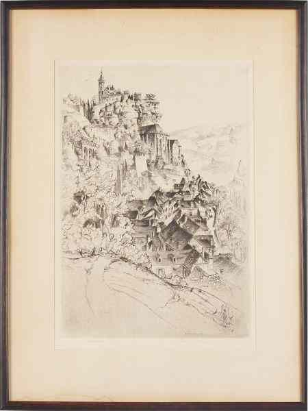 Appraisal: John Taylor Arms Etching ''Rocamadour''titled and dated in the plate