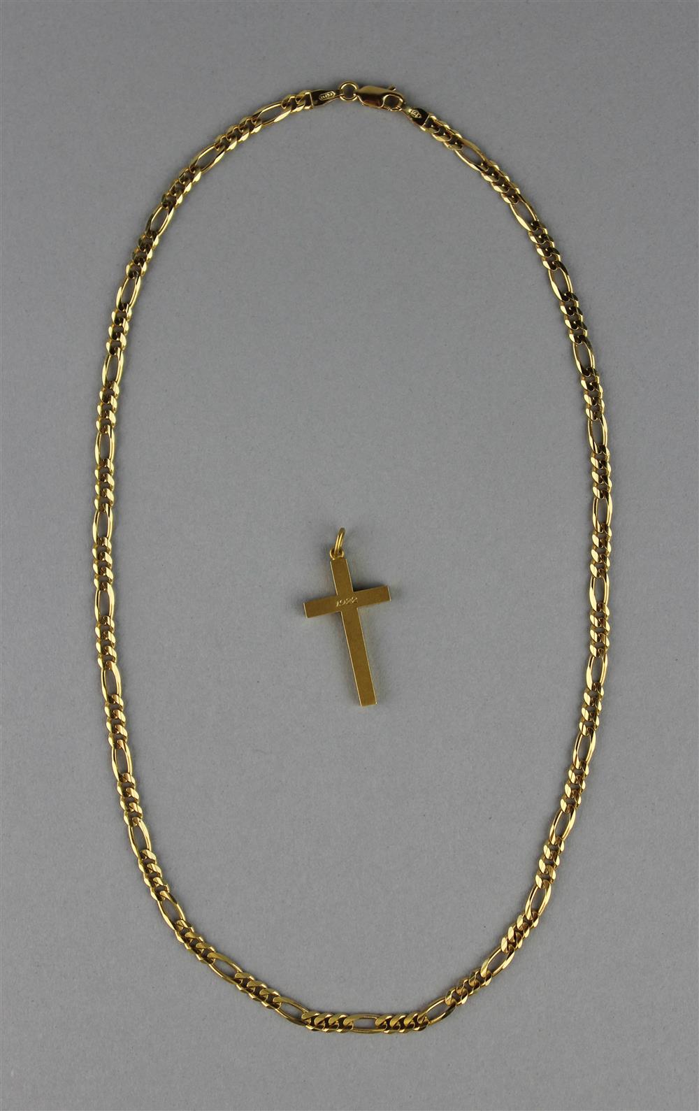 Appraisal: TIFFANY GOLD CROSS AND GOLD FIGARO CHAIN