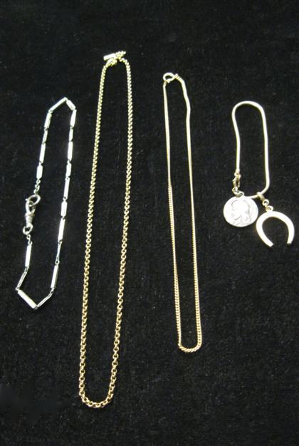 Appraisal: Four gold chainsOne karat white gold chain together with three