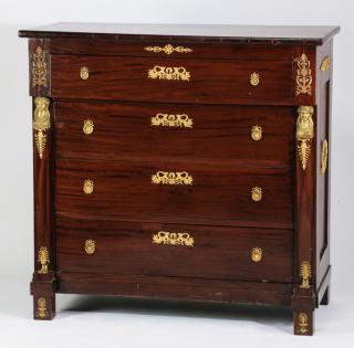 Appraisal: Empire style parcel gilt chest h Empire style mahogany and