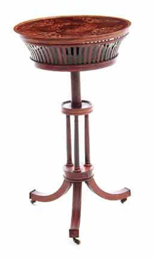 Appraisal: Charles X inlaid rosewood sewing stand circa circular top with