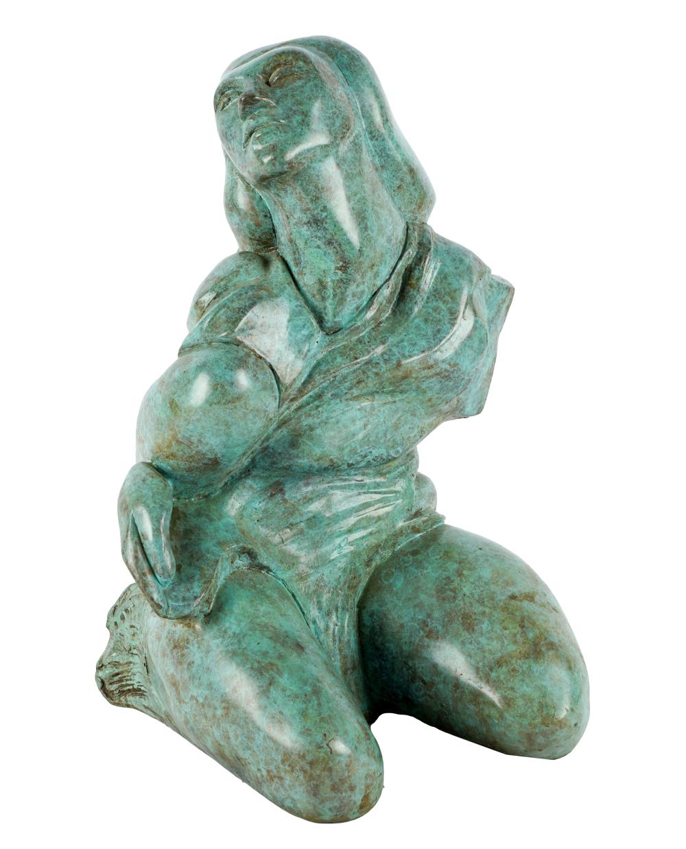 Appraisal: BARBARA BERETICH - KNEELING WOMANbronze with verdigris patination signed and