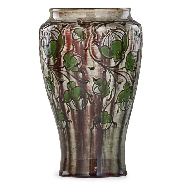 Appraisal: AUGUSTE DELAHERCHE Stoneware vase floral pattern Condition Report x chip