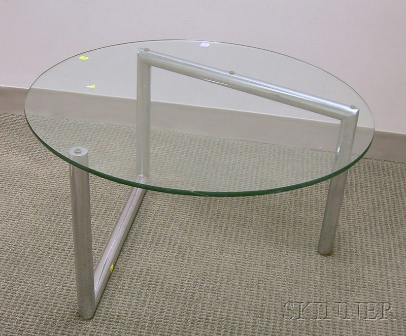 Appraisal: Modern Circular Glass and Chrome Plated Tubular Steel Coffee Table