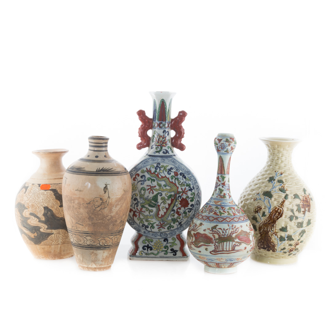 Appraisal: Five oriental porcelain and ceramic vases in H of tallest