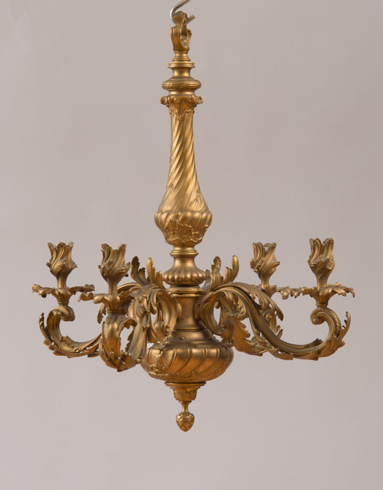 Appraisal: LOUIS XV STYLE GILT-BRONZE FOUR-LIGHT CHANDELIER The diagonal fluted urn