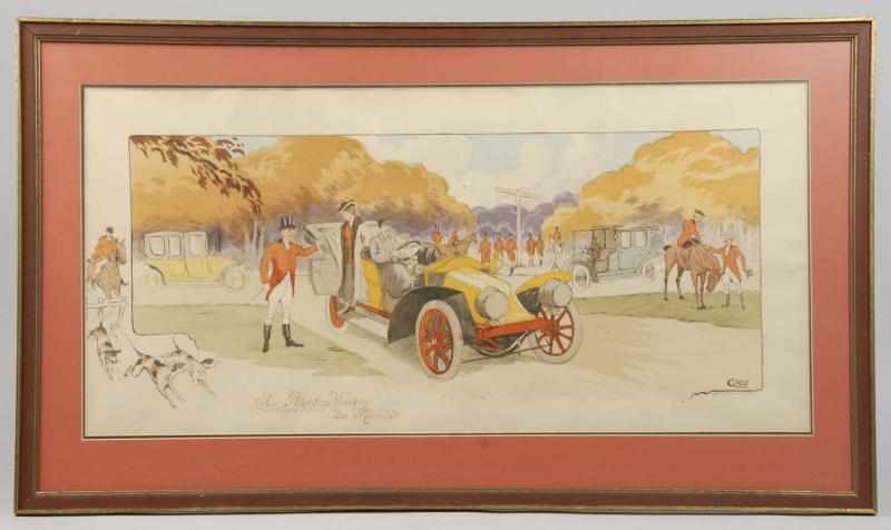 Appraisal: Framed French Gamy Hunting Scene Watercolor Description Marked Copyright and