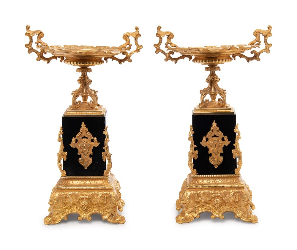 Appraisal: A Pair of Neoclassical Gilt Bronze and Granite Tazze A