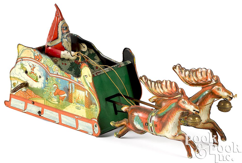 Appraisal: Strauss wind-up Santee Claus sleigh Strauss lithograph tin wind-up Santee