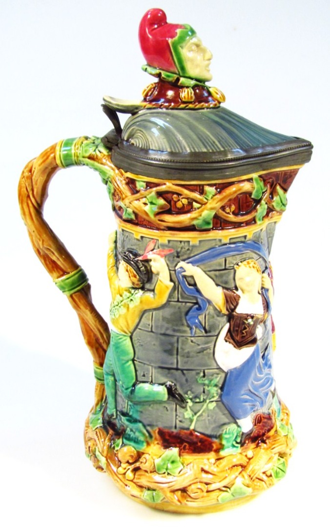 Appraisal: A thC Majolica style flagon of shaped outline and raised