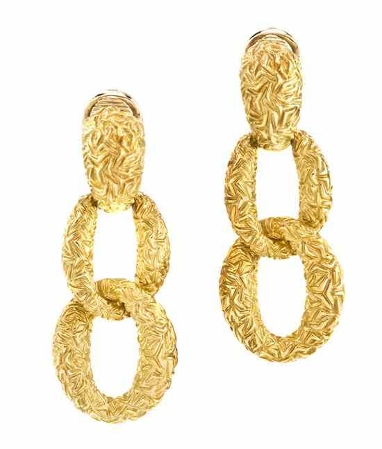 Appraisal: A Pair of Karat Yellow Gold Drop Earclips in a