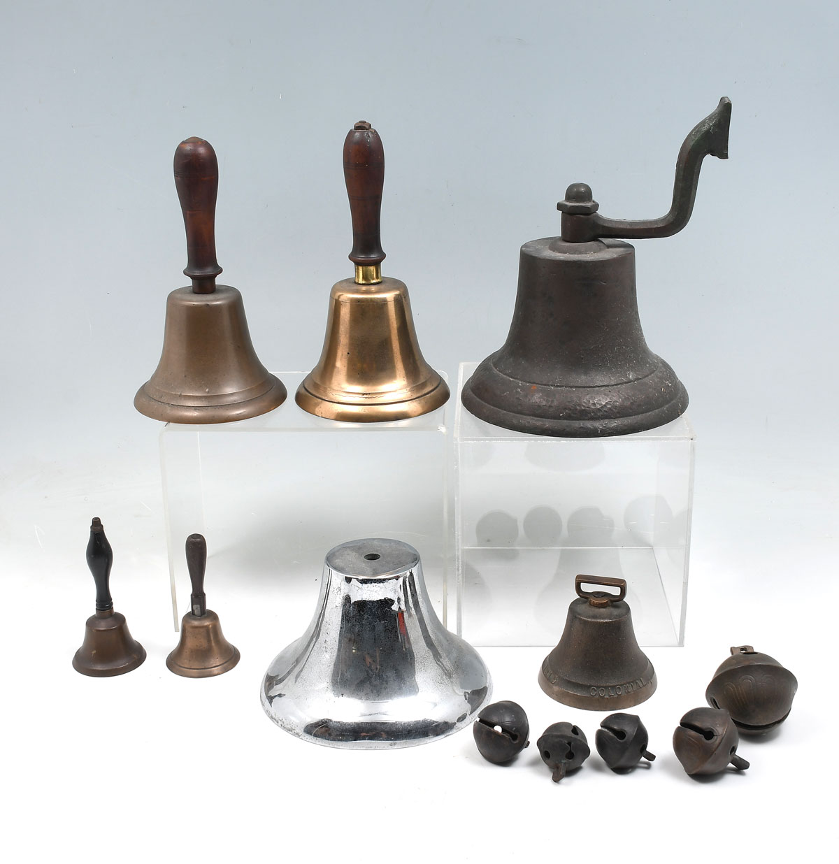 Appraisal: PC BELL COLLECTION Brass bronze chrome plated and sleigh bells