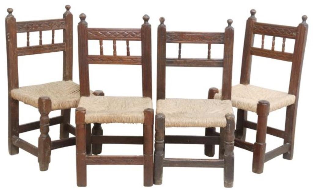 Appraisal: lot of Spanish rustic carved pine side chairs th c