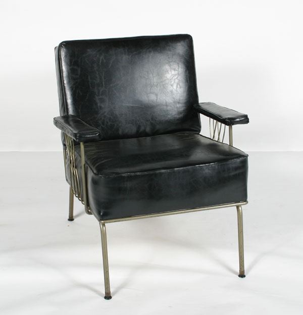 Appraisal: Modern leather and metal arm chair gold tone metal frame