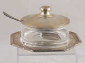 Appraisal: An Italian glass and silver butter dish sugar bowl with