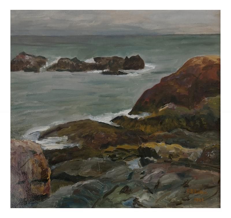 Appraisal: F D Buell Rocky Coastal Scene Oil on canvas board