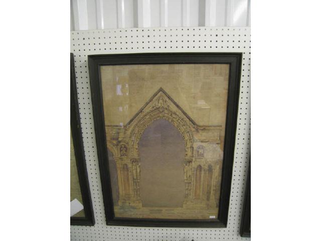 Appraisal: th Century Architectural Watercolor of Temple with figures artist signed