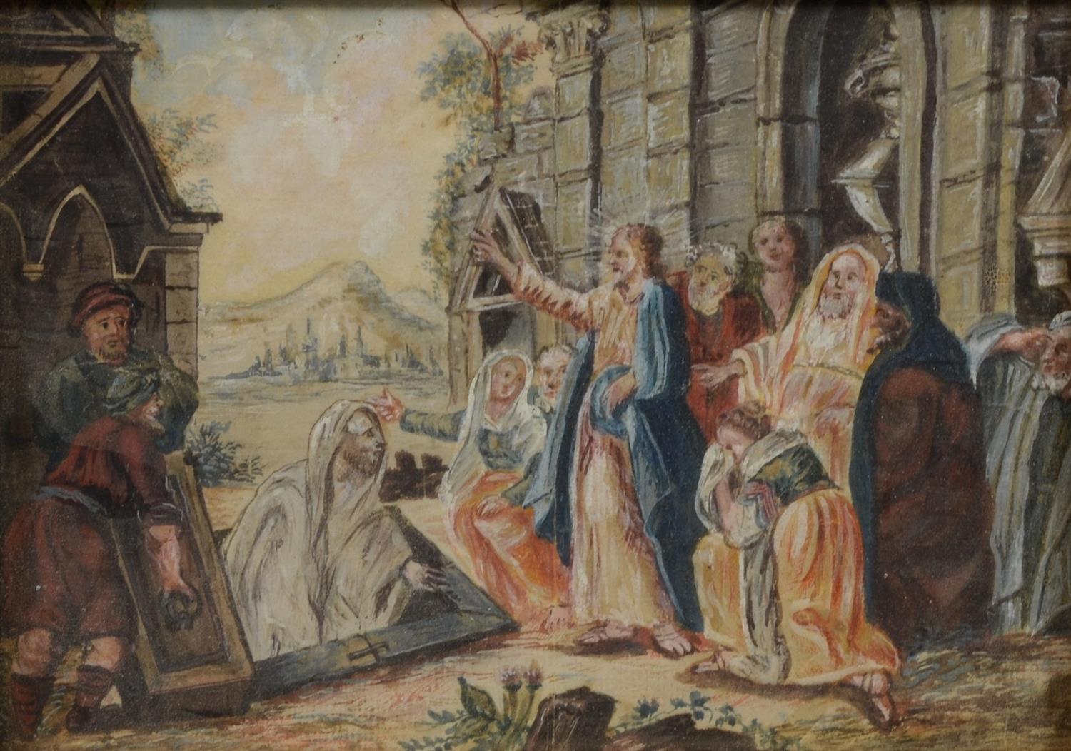 Appraisal: American School th Century watercolor Raising of Lazarus - x