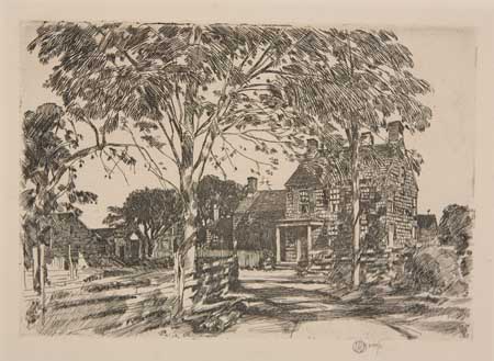 Appraisal: CHILDE HASSAM Walt Whitman's Birth-Place Etching x mm x inches