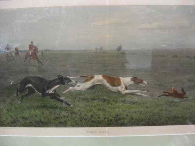 Appraisal: English Hunting Lithograph ''Well Run'' rabbit being chased image area