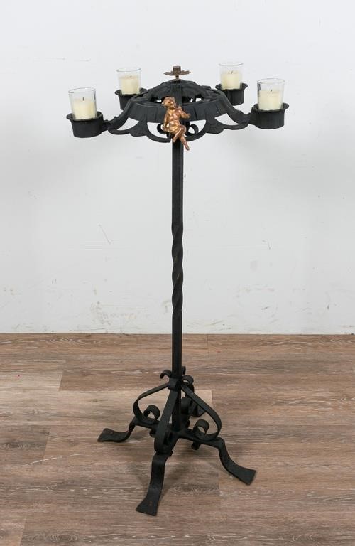 Appraisal: Wrought iron candle stand Floral stand with candleholders later added