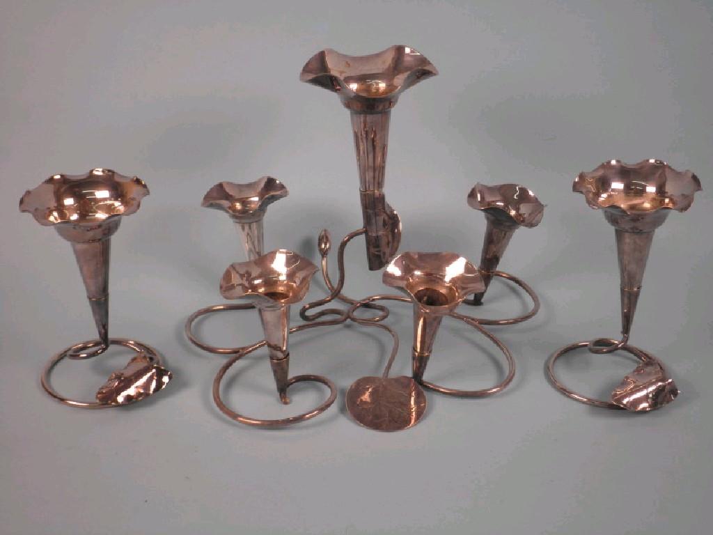 Appraisal: A silver plated epergne with five trumpet shaped vases the