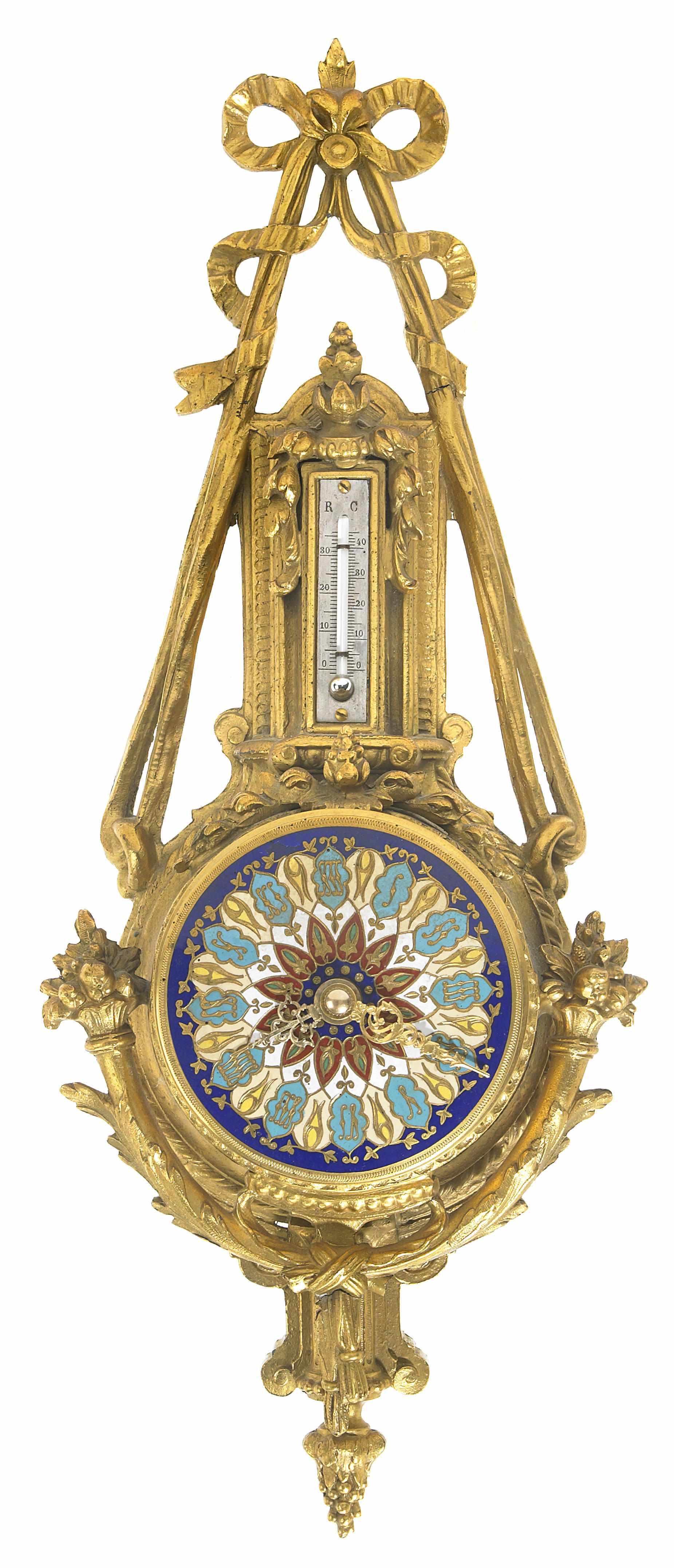 Appraisal: A French gilt bronze and champlev cartel timepiece early th