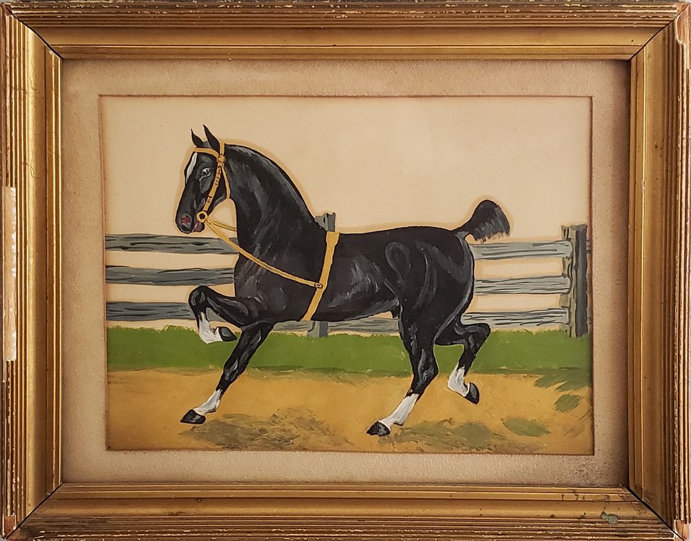 Appraisal: Antique Equestrian Oil Painting of Stallion Antique Equestrian Oil Painting