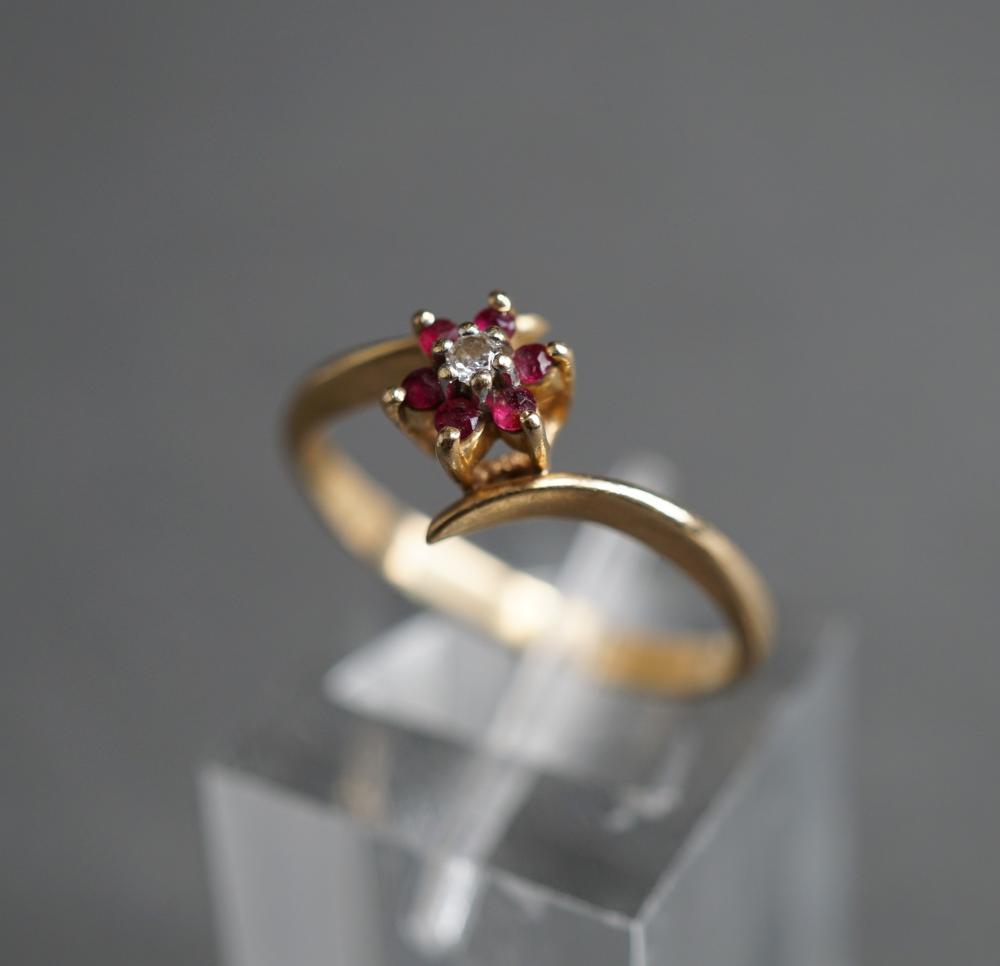 Appraisal: -KARAT YELLOW-GOLD DIAMOND AND RUBY RING GROSS DWT SIZE -Karat