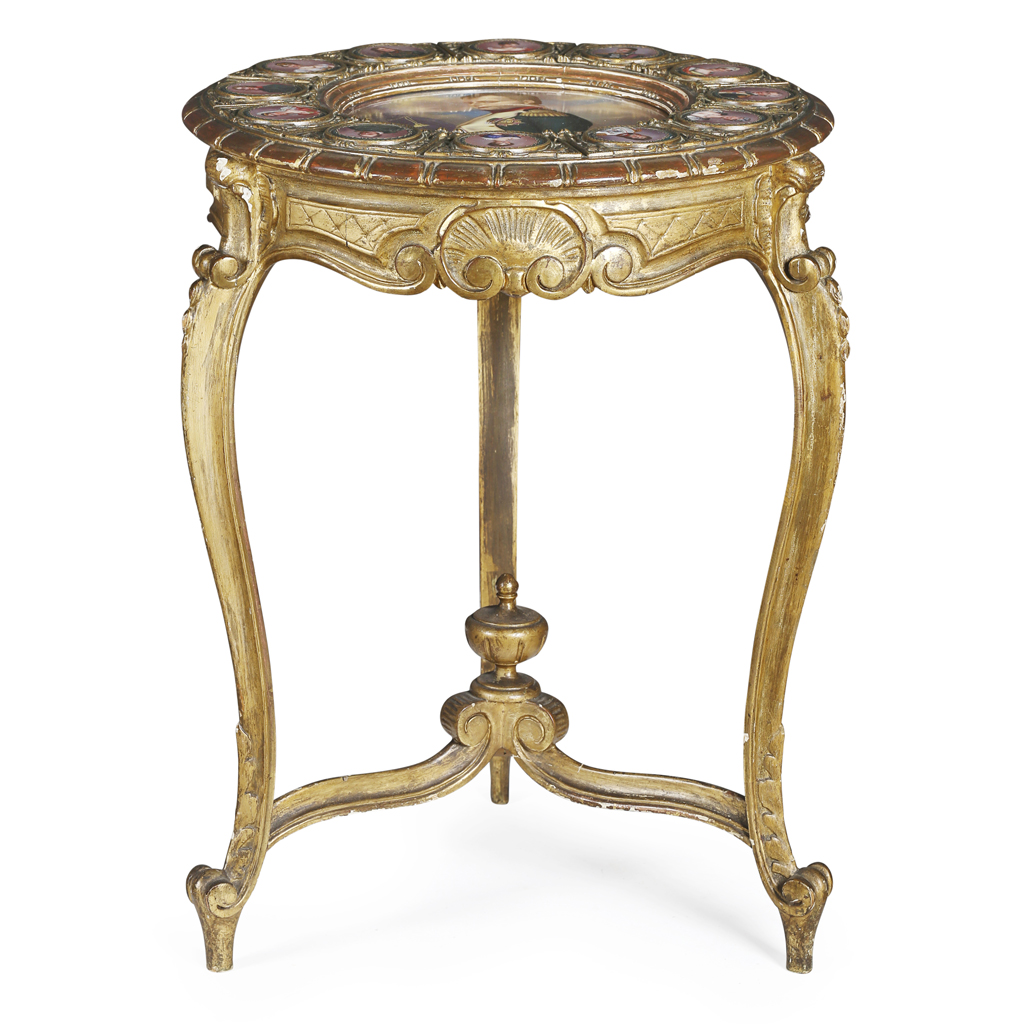 Appraisal: FRENCH SECOND EMPIRE GILTWOOD PATINATED METAL AND PORCELAIN MOUNTED GUERIDON