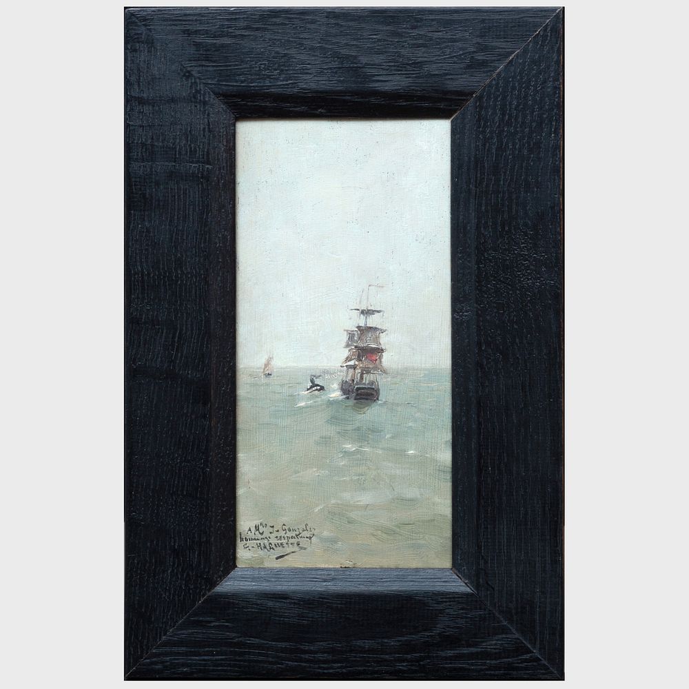 Appraisal: Georges Jean Marie Haquette - Seascape with Schooner Oil on