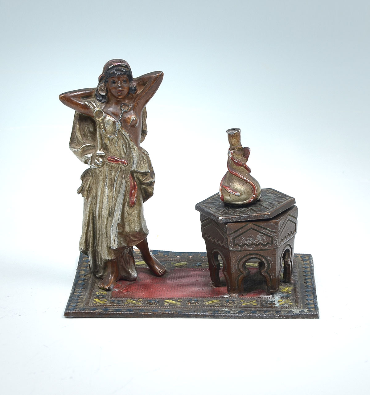 Appraisal: GERMAN COLD PAINTED FIGURAL BRONZE INKWELL Cold painted white bronze