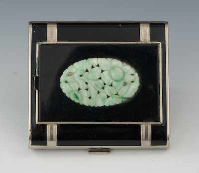 Appraisal: A Chromium Enamel and Carved Jade Combination Cigarette Case and