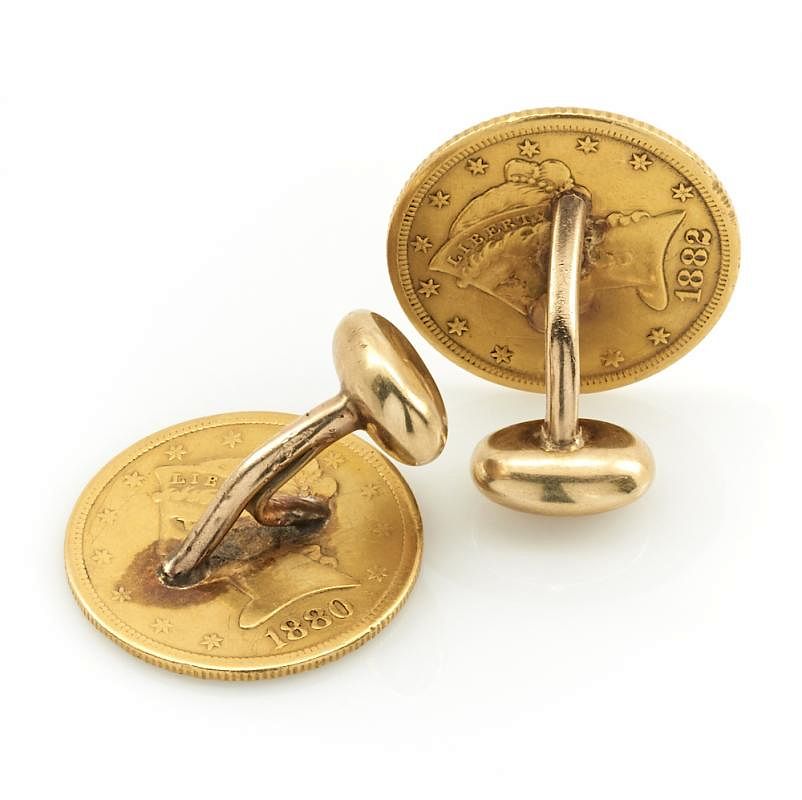 Appraisal: k k five dollar gold coin Victorian cufflinks k k