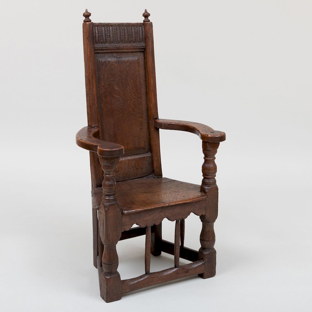 Appraisal: Rare Henri IV Carved Oak 'Cacquetoire' Armchair x x in