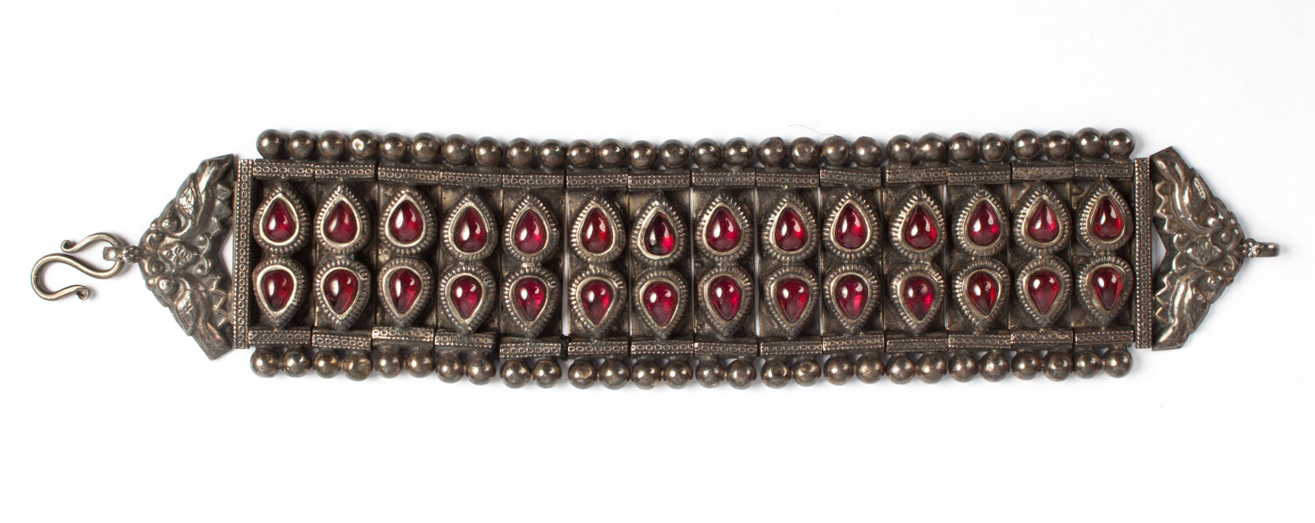 Appraisal: Mughal style silver garnet bracelet in L in W grams