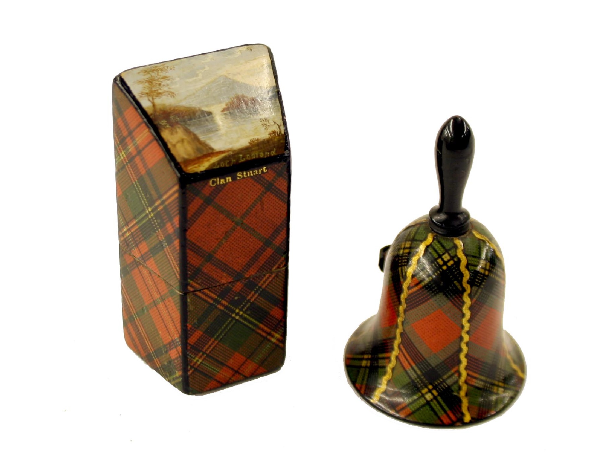 Appraisal: Tartan ware - Clan Stuart pattern painted sloped top needle