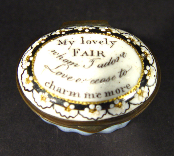 Appraisal: th Century oval enamel patch box the lid with script