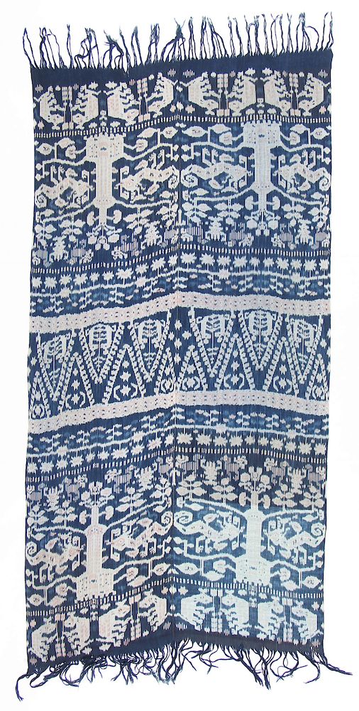 Appraisal: Old Indonesian Indigo-dyed Cotton Ikat Textile Man's shoulder cloth with