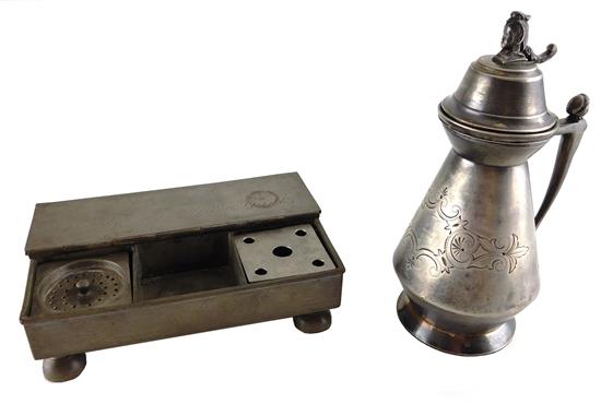 Appraisal: Two pewter accessories inkstand early th C oblong top with