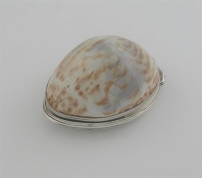 Appraisal: A George III mounted cowrie shell snuff box initialled and