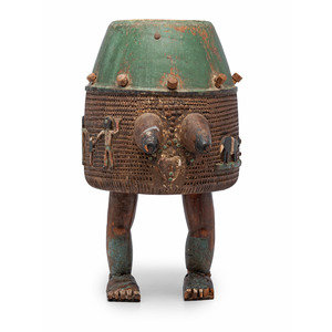 Appraisal: An Ashanti Carved and Gouged Painted Wood Breasted Drum Ghana