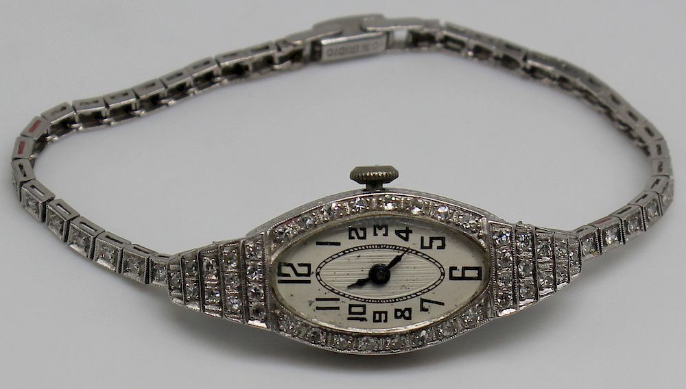 Appraisal: JEWELRY Art Deco Platinum and Diamond Ladies Watch Art Deco