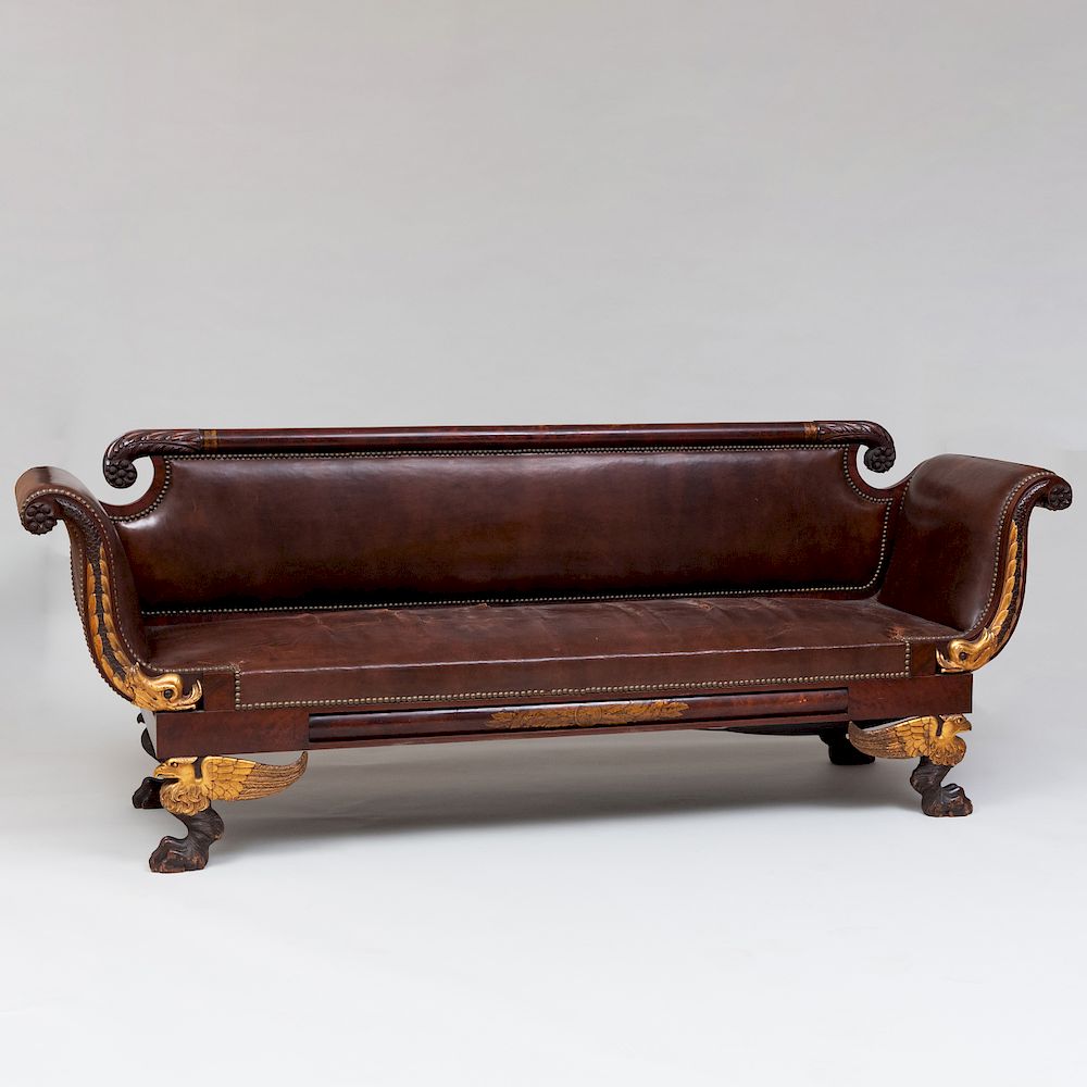 Appraisal: Classical Carved Mahogany and Parcel-Gilt Sofa x x in Condition