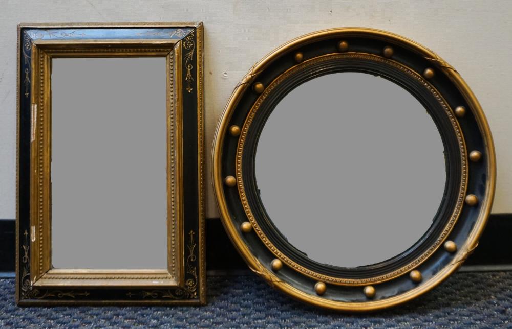 Appraisal: TWO GILT AND EBONIZED GESSO MIRRORS LARGER X IN X