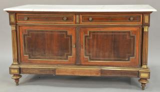 Appraisal: Victorian brass inlaid marble top chest marble partially cracked ht