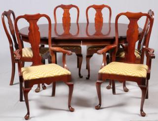 Appraisal: QUEEN ANNE STYLE MAHOGANY DINING TABLE AND CHAIRS QUEEN ANNE