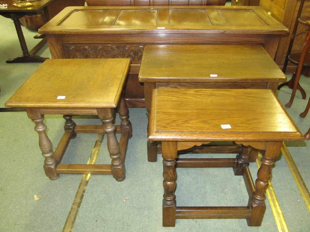 Appraisal: Oak blanket chest and three oak occasional tables