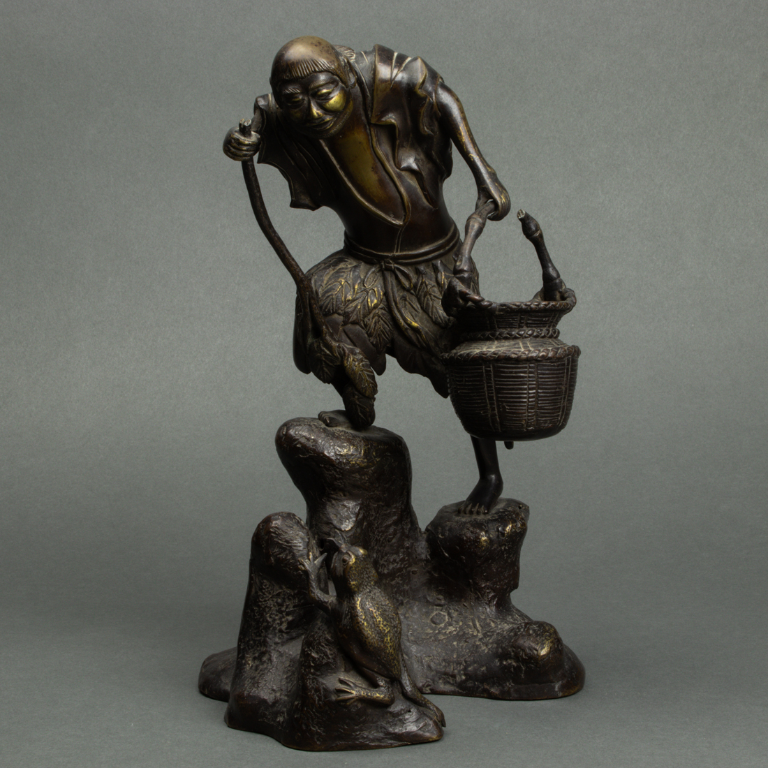 Appraisal: JAPANESE BRONZE FIGURE OF RYU KAISEN WITH TOAD Japanese bronze